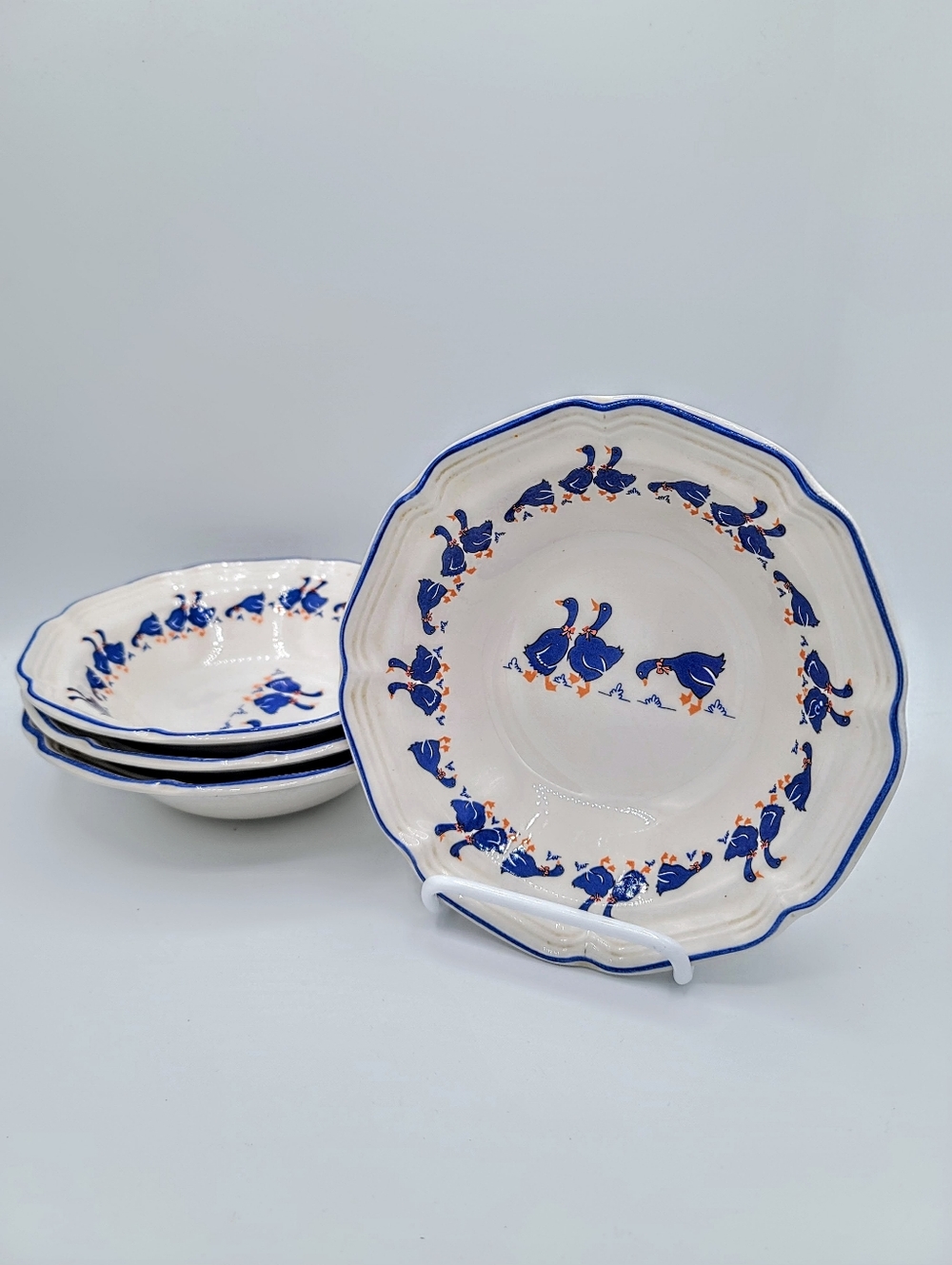 Hankook Blue Geese Soup Cereal Bowls Set 4 Farmhouse Country Cottage Korea Vtg